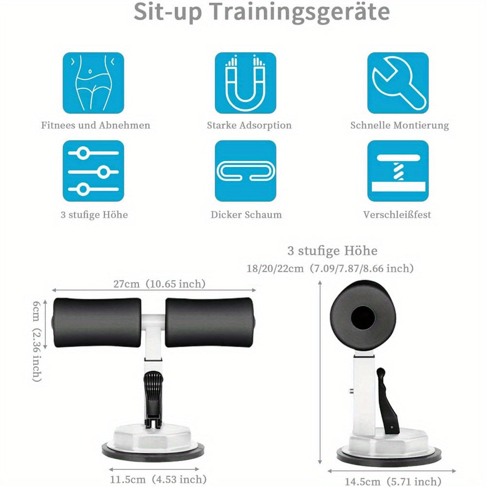 SIT-UP TRAINER with suction cup Ø4.53inch, Portable Sit-Up Bar, Sit-Ups Assistant Device, Color White
