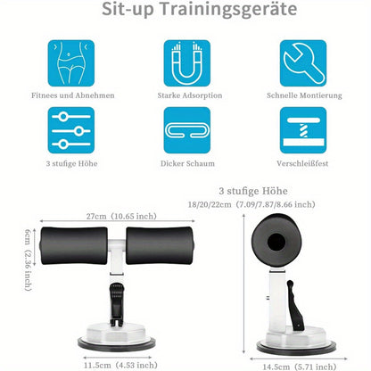 SIT-UP TRAINER with suction cup Ø4.53inch, Portable Sit-Up Bar, Sit-Ups Assistant Device, Color White