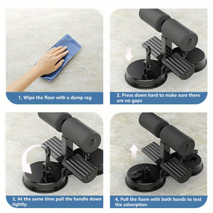 Sit Up Bar Floor, Portable Sit Up Exercise Equipment with 2 Strong Suction Cups and Adjustable Foot Holder, Abs Master Assistant Device for Home Workout with Massage Roller